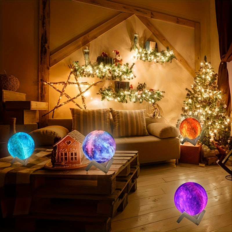 16 Inch Colorful Ball Moon LED Night Light - Night Lights with 16 Colors Adjustable, Remote Control, USB Plug, Solid Wood Stand, and Unique 3D Design - Perfect Birthday Gift for Bedroom Home Decor