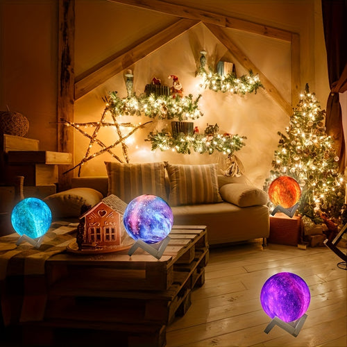 16 Inch Colorful Ball Moon LED Night Light - Night Lights with 16 Colors Adjustable, Remote Control, USB Plug, Solid Wood Stand, and Unique 3D Design - Perfect Birthday Gift for Bedroom Home Decor