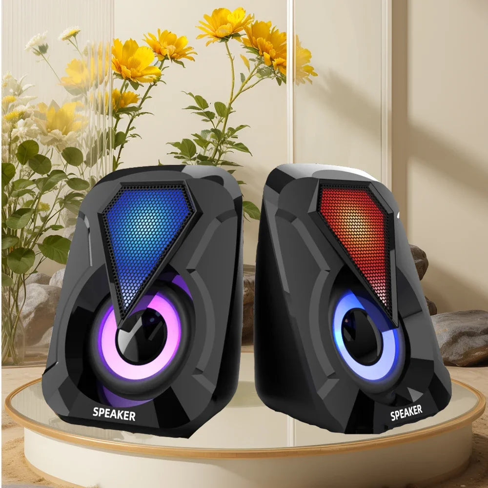 Computer Speakers For PC Desktop Smartphone Laptop with Subwoofer LED Colorful Lighting Home Theater System USB Wired SoundBox
