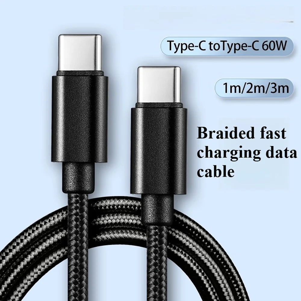 66W Usb C Fast Charging Cable Nylon Braided 1m 2m 3m Type C To Type C Dual PD Data Cord for Iphone 15 16 Pro Max Samsung Xiaomi