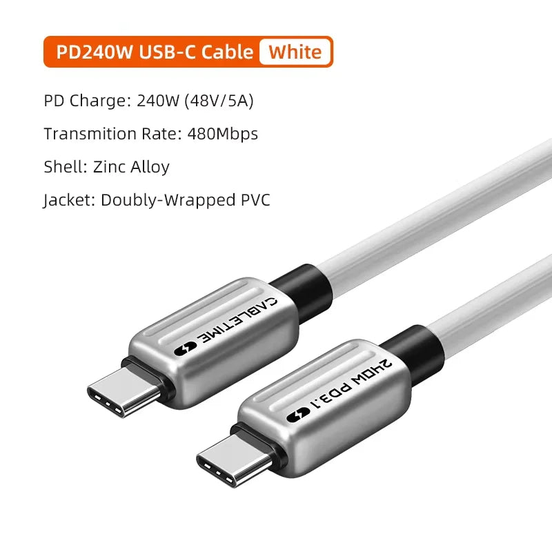 CABLETIME PD240W USB C Charger Cable PD3.1 for MacBook Samsung Xiaomi USB C to USB C PD Cable 48V5A Fast Charging Type C Cable