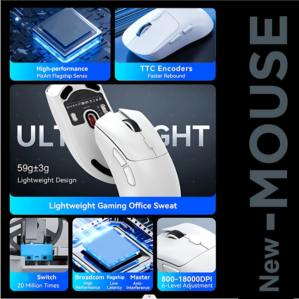 M348 Superlight Mouse Bluetooth 2.4G Wireless Gaming Mouse Flagship Chip Gaming Sensor 6 Adjustable DPI for Office Game