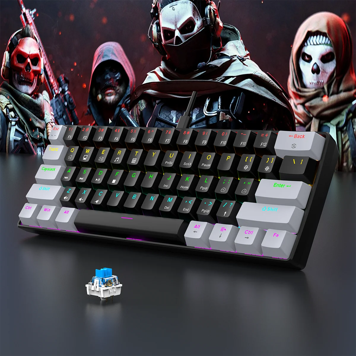 60% Wired Gaming Mechanical Keyboard RGB Backlit Ultra Compact Mini Layout for PC/Mac Gamers And Typists Easy Travel Design