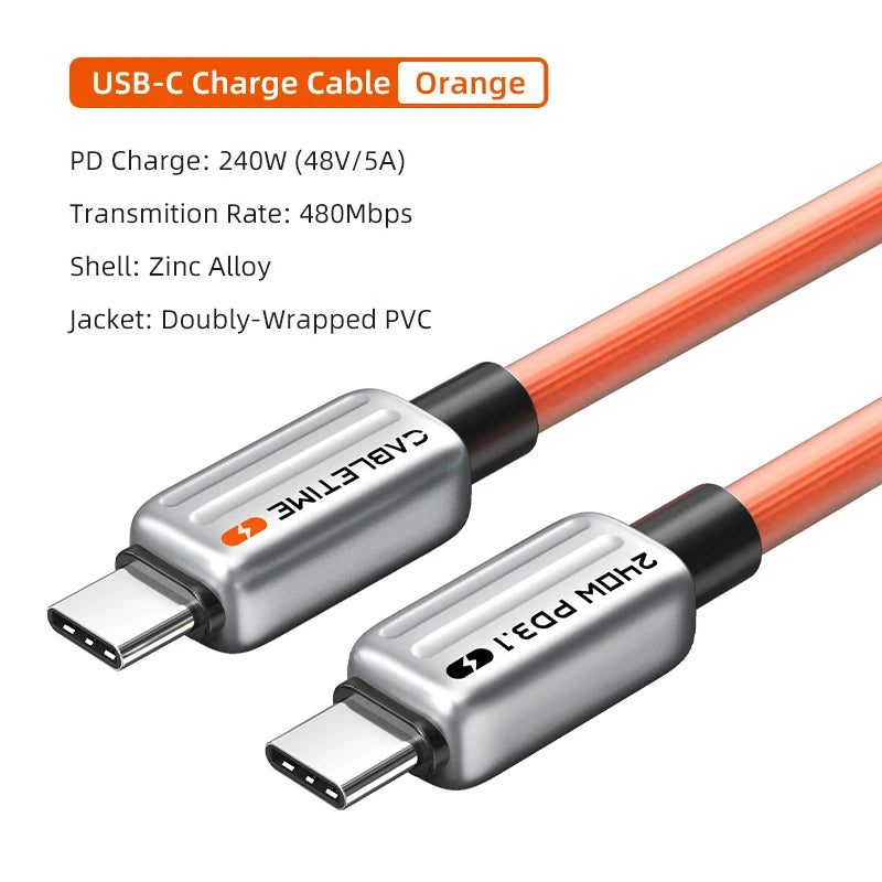 CABLETIME PD240W USB C Charger Cable PD3.1 for MacBook Samsung Xiaomi USB C to USB C PD Cable 48V5A Fast Charging Type C Cable