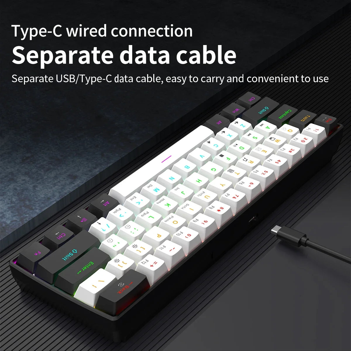 60% Wired Gaming Mechanical Keyboard RGB Backlit Ultra Compact Mini Layout for PC/Mac Gamers And Typists Easy Travel Design