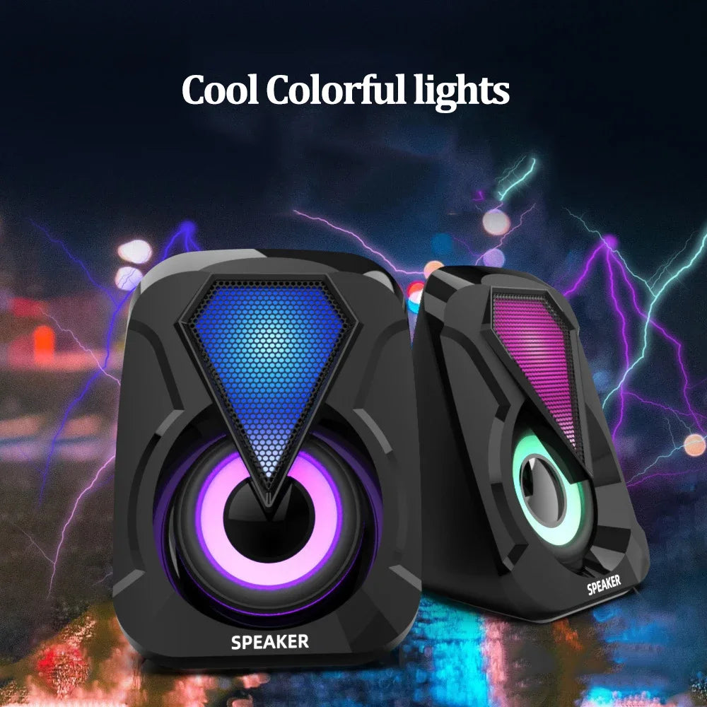 Computer Speakers For PC Desktop Smartphone Laptop with Subwoofer LED Colorful Lighting Home Theater System USB Wired SoundBox