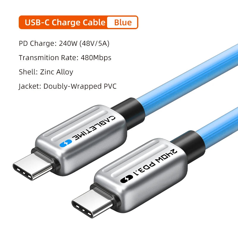 CABLETIME PD240W USB C Charger Cable PD3.1 for MacBook Samsung Xiaomi USB C to USB C PD Cable 48V5A Fast Charging Type C Cable