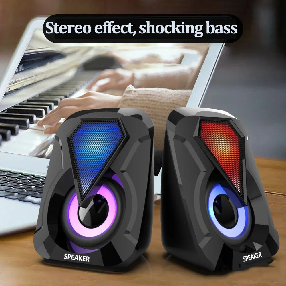 Computer Speakers For PC Desktop Smartphone Laptop with Subwoofer LED Colorful Lighting Home Theater System USB Wired SoundBox