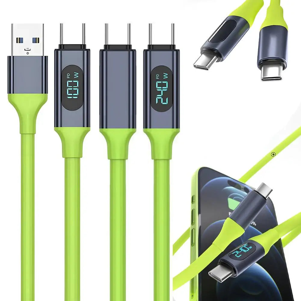 240W Type C to Type C Cable Phone Super Fast Charging Cable With LED Display USB To Type-C Data Cord For iPhone Xiaomi Samsung