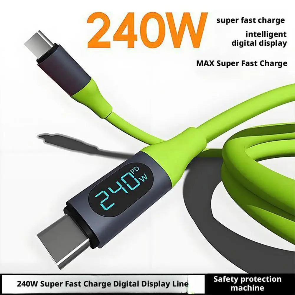 240W Type C to Type C Cable Phone Super Fast Charging Cable With LED Display USB To Type-C Data Cord For iPhone Xiaomi Samsung