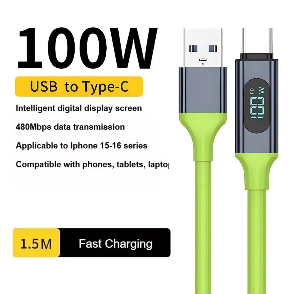 240W Type C to Type C Cable Phone Super Fast Charging Cable With LED Display USB To Type-C Data Cord For iPhone Xiaomi Samsung
