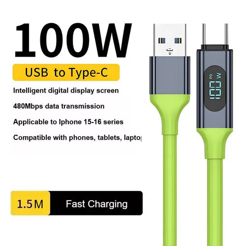 240W Type C to Type C Cable Phone Super Fast Charging Cable With LED Display USB To Type-C Data Cord For iPhone Xiaomi Samsung